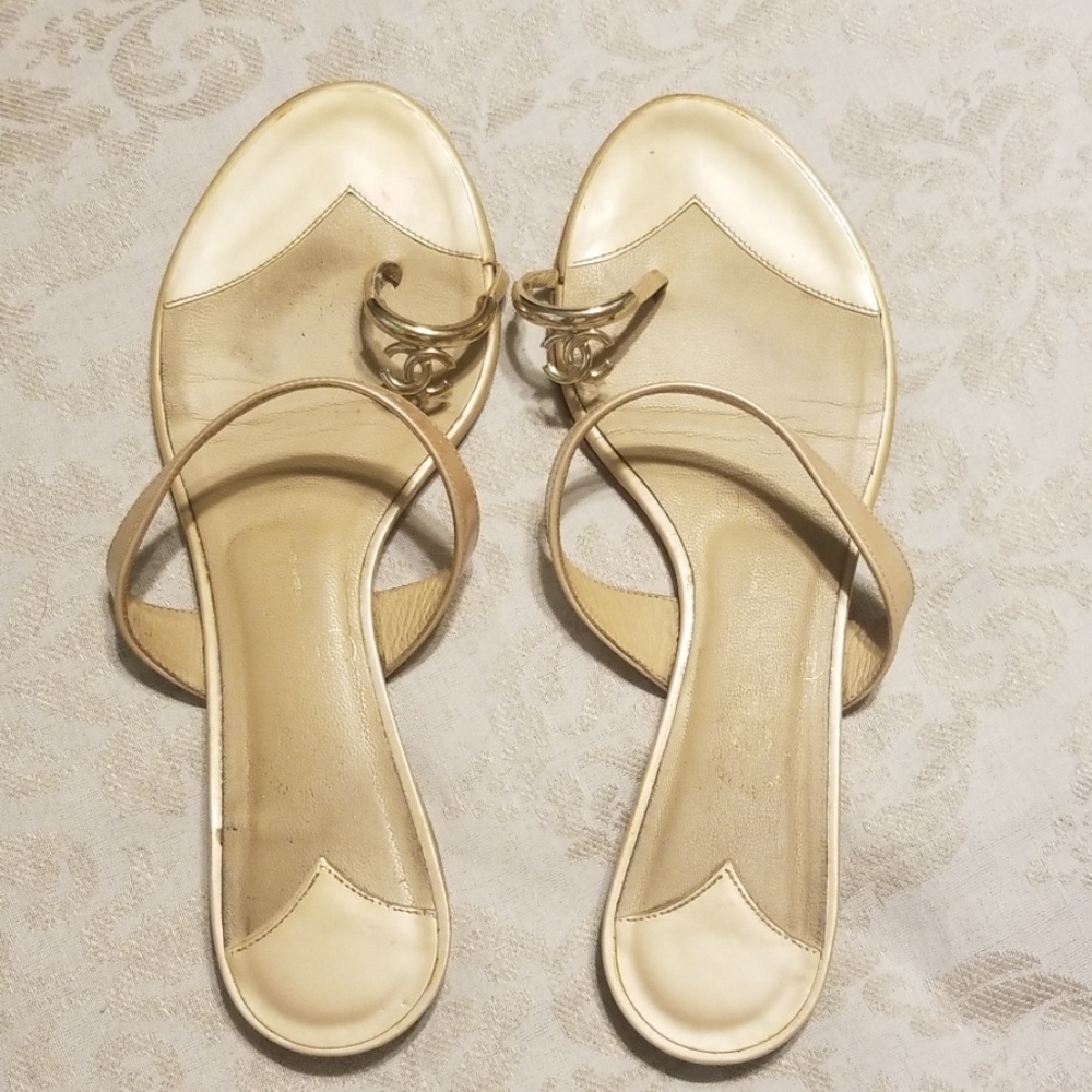 Chanel Beige Sandal with LGH chanel toe emblem